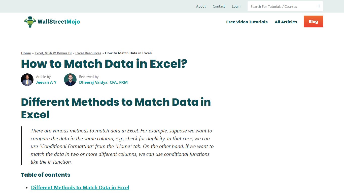 How to Match Data in Excel? - WallStreetMojo